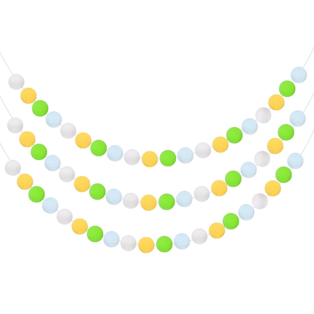 3pcs Pom Pom Garland 6.6 ft 30 Balls for Craft Decor(Blue, Green, Yellow, White)