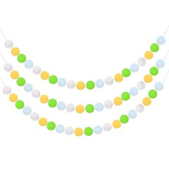 3pcs Pom Pom Garland 6.6 ft 30 Balls for Craft Decor(Blue, Green, Yellow, White)