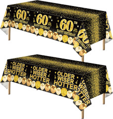 2pcs 60th Birthday Tablecloth, Black Gold 60th Birthday Decorations for Men Wome