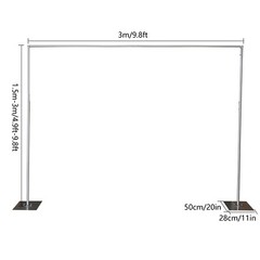 Heavy Duty Adjustable Square Backdrop Stand Steel Pipe Silver 3 × 1.5-3m