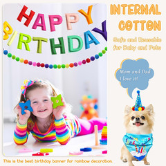4PCS Pre-Strung Happy Birthday Banner – Felt Happy Birthday Garland, Ball Garlan