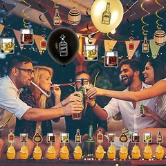 40 Piece Unisex Whiskey Theme Birthday Party Decorations Celebrations Gold Black