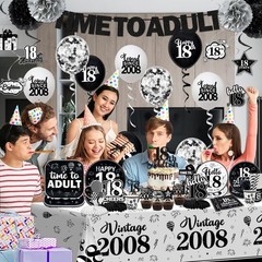 18th Birthday Party Decorations for Boys & Girls – Black & White Banner, Plates,