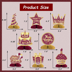 8 Pieces Happy Birthday Decorations, for Women, Burgundy Gold | Happy Birthday C