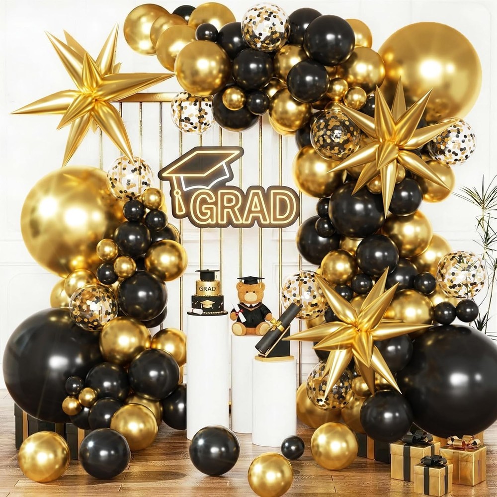 Black and Gold Birthday Decorations for Men Women, Black and Gold Party Decorati