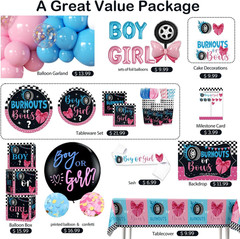 287pcs Burnouts or Bows Gender Reveal Decorations, One-stop Baby Gender Reveal D