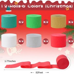 12 PCS Christmas Crepe Paper Streamers 6 Colors Party Ceiling Decor Backdrop