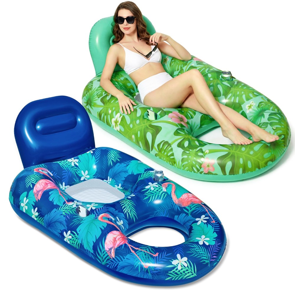 FindUWill Inflatable Pool Float Lounger Adult2 Pack 65″ x 42″ Pool Floats Cha…