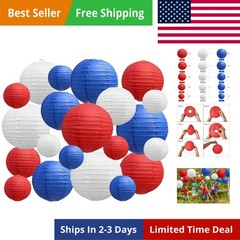 21 Pcs Red Blue White Round Paper Lanterns Decorative Hanging Asia Chinese Ja…