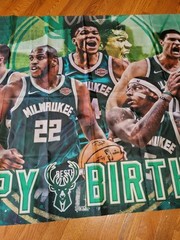Milwaukee Bucks happy Birthday Nylon banner 58 x 37 inches