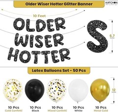 KatchOn, Older Wiser Hotter Birthday Decorations – Pack Of 51 | Black Happy B…