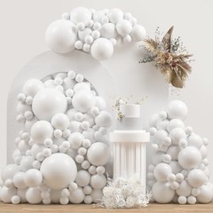 White Double Stuffed Balloons 115Pcs – 5/10/12/18″ Arch Garland Kit for Party De