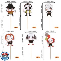 36 Pack Classic Movie Cupcake Toppers – Horror Movie Characters, Halloween an