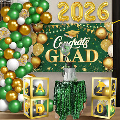 Green and Gold Graduation Decorations 2026 – Pack of 76 | Congrats Grad Banner,