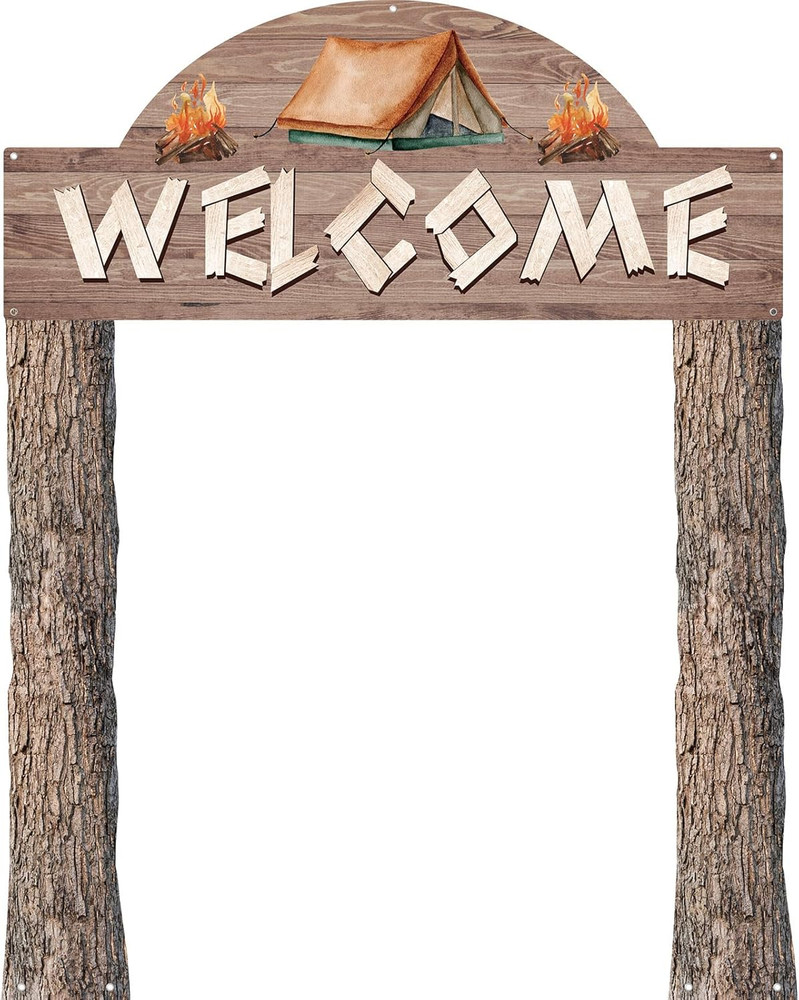 3 Pcs Camping Themed Party Decorations Banner Welcome Porch Sign with 1 Double S