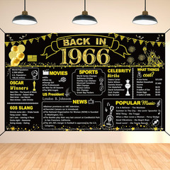 DARUNAXY 60Th Birthday Black Gold Party Decoration, Back in 1966 Banner 60 Year