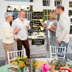 20 Pcs Retirement Party Decorations Black and Gold Happy Retirement Banner Sign