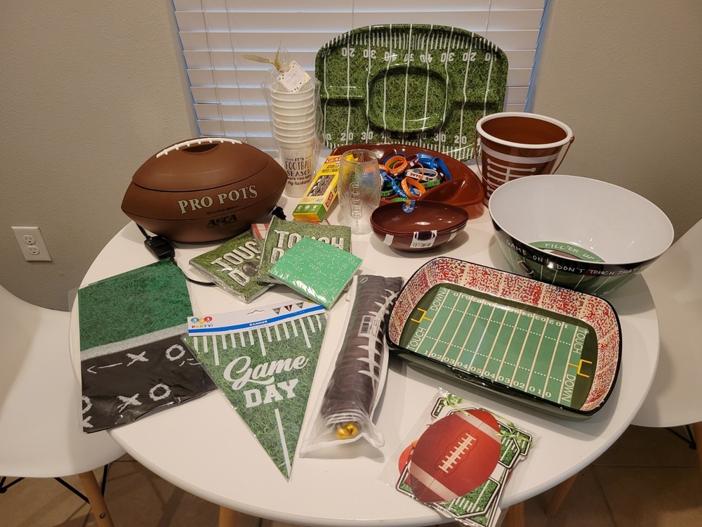 NFL Football Superbowl Party Platters,Bowls, Crock Pot,Cups,Banners,Napkins,