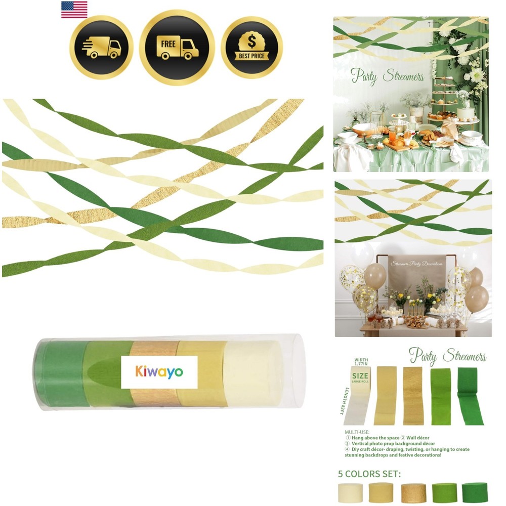 Baby Shower Decorations, Crepe Paper Streamers Green Gold Party Decorations5 …