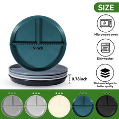 round portion control plate 9 inches, Black, gray, light beige, dark green