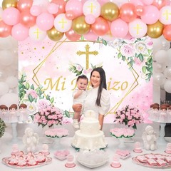 Balterever Pink Baptism Decorations for Girls with Mi Bautizo Backdrop Confir…