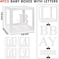 Baby Boxes with Letters for Baby Shower, Gender Reveal Decorations with 4 Tra…