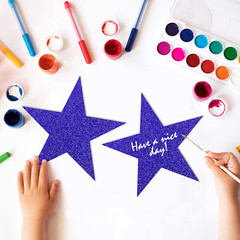 100 PCS Glitter Blue Five Star Cutouts Paper Stars Confetti Cutout Blue Star Cut