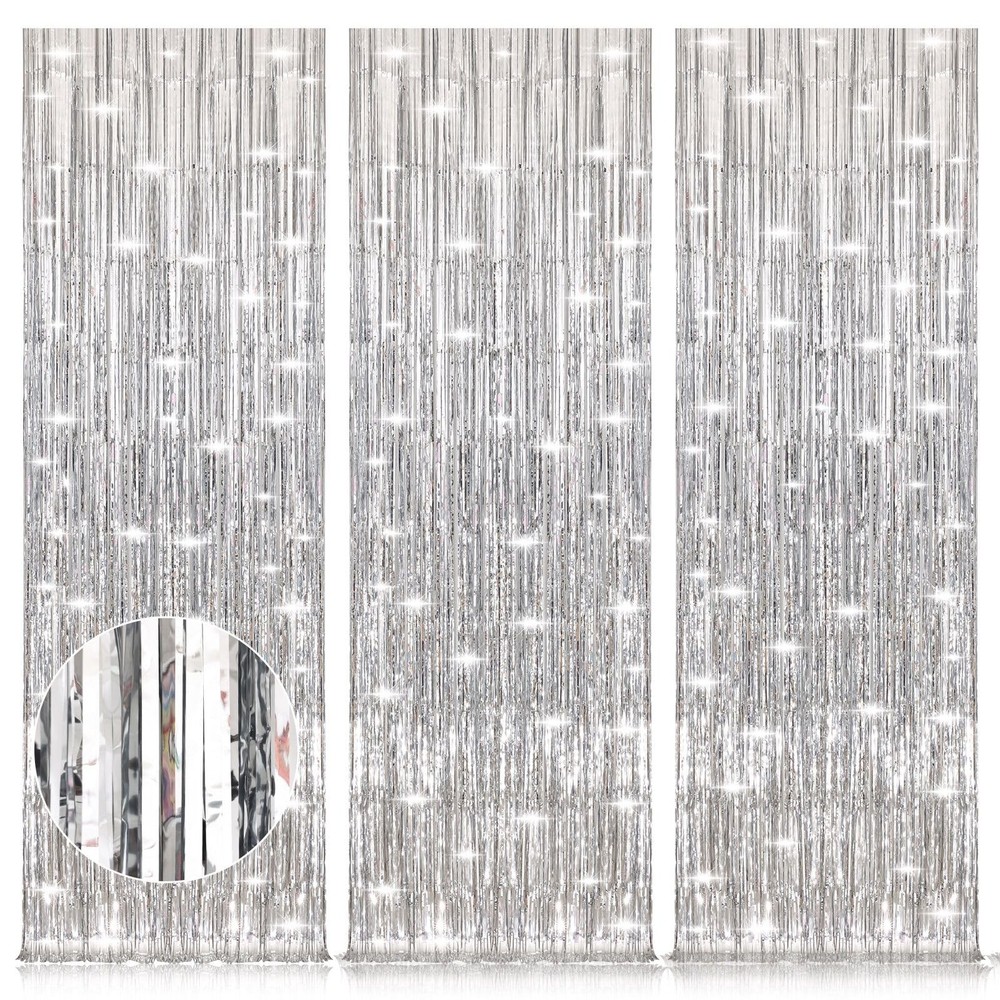 Accevo Silver Party Streamers 3Pack Metallic Tinsel Foil 3 Pack,