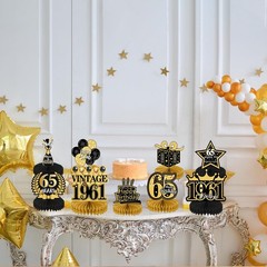 65th Birthday Decorations for Men – 9PCS Vintage 65th Birthday Honeycomb Cent…