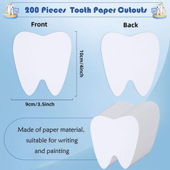 200 PCS 4 Inch Tooth Cutouts Paper White Teeth Shapes Die Cut Double Sided