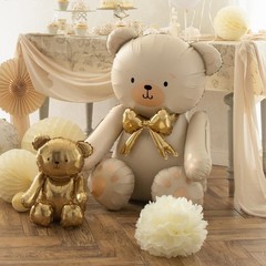 Giant Teddy Bear Foil Balloon 29.5×33 Inch – Cute Cream Bear Balloons with Go…