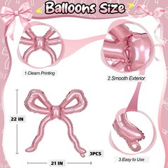 5pcs Light Pink Bow Balloons Coquette Decorations, Giant Pearl Baby Pink Bow …