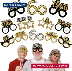 Turypaty 24Pcs 1966 60th Birthday Paper Glasses Decorations for Men Women – Blac