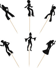 12 PCS Black Glitter 70S Disco Centerpiece Sticks Disco Dancing Table Flower Cen