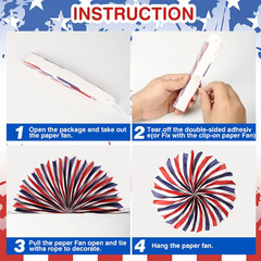 32PCS 4th of July Patriotic Decorations Set,250th Red White Blue Paper Fans D…