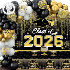 Graduation Decorations 2026, Black and Gold Balloon Garland Arch, Black and Gold