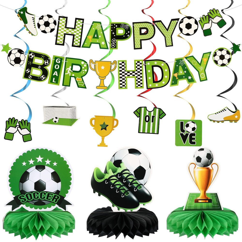 16 Pcs Soccer Birthday Party Decorations Include Soccer Happy Birthday Banner…