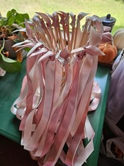 Multicolor Ivory and Mauve Ribbon Wands for Birthday or Wedding Celebration