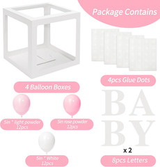 Baby Boxes for Baby Shower Decoration with 8 Letters and 36 Balloons 4Pcs Clear