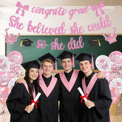 Pre-Strung Glitter Graduation Banners Pink 2026 Graduation Decorations Class