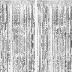 Shimmering Silver Foil Fringe Backdrop Set – Perfect for Festive Gatherings
