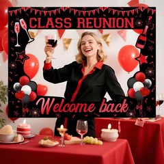 Class Reunion Photo Booth Frame Prop 23.6×31.5 Inch Red Black Welcome Party