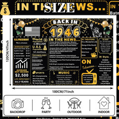 Back in 1946 Gold and Black 80Th Birthday Decorations Happy 80Th Birthday Banner