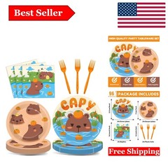 96Pcs Capybara Party Supplies Plates Napkins Decor Dinnerware Animal Theme fo…