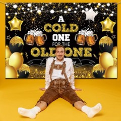 Beer Party Decorations,Black and Gold Happy Birthday 5ft x 3ft, Black,