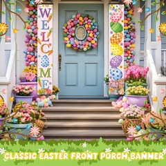 Easter Banners Porch Door Decorations Egg Porch Signs Banners Hanging Front Door