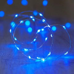 20 Blue LED Fairy String Lights, Wire (6ft, Battery Operated)