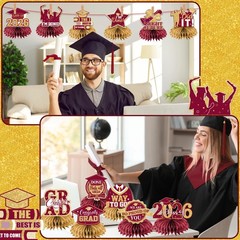 12 PCS Maroon Gold 2026 Graduation Honeycomb Centerpieces Table Toppers
