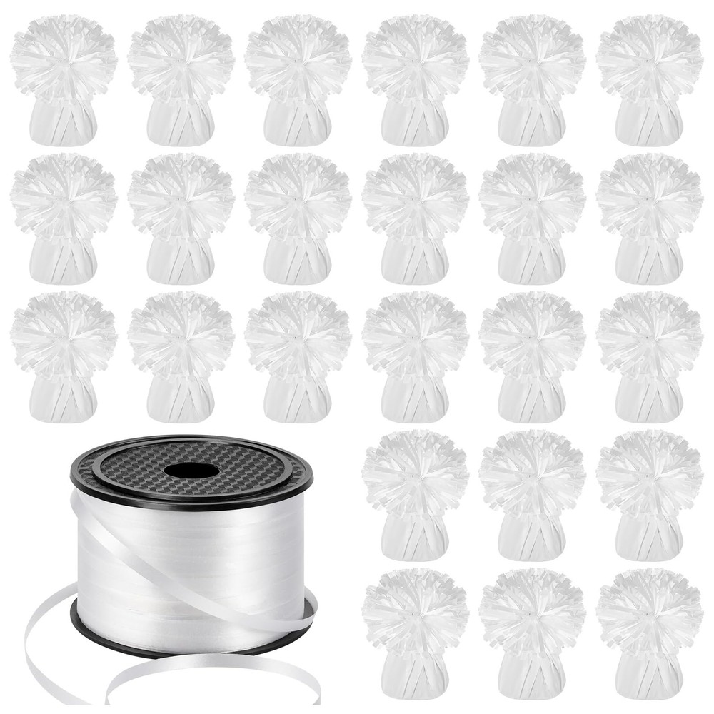 24 Pack Metallic Balloon Weights Anchor with White Crimped Ribbon Roll