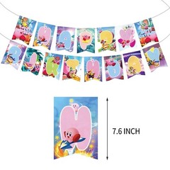 Kirby Star Allies Theme Birthday Party Decorate Set,Balloons Banner Cake Toppers